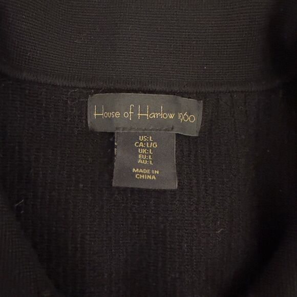 House of Harlow 1960 Black Stretchy Ribbed Collared V-Neck Crop Top L - Picture 2 of 4